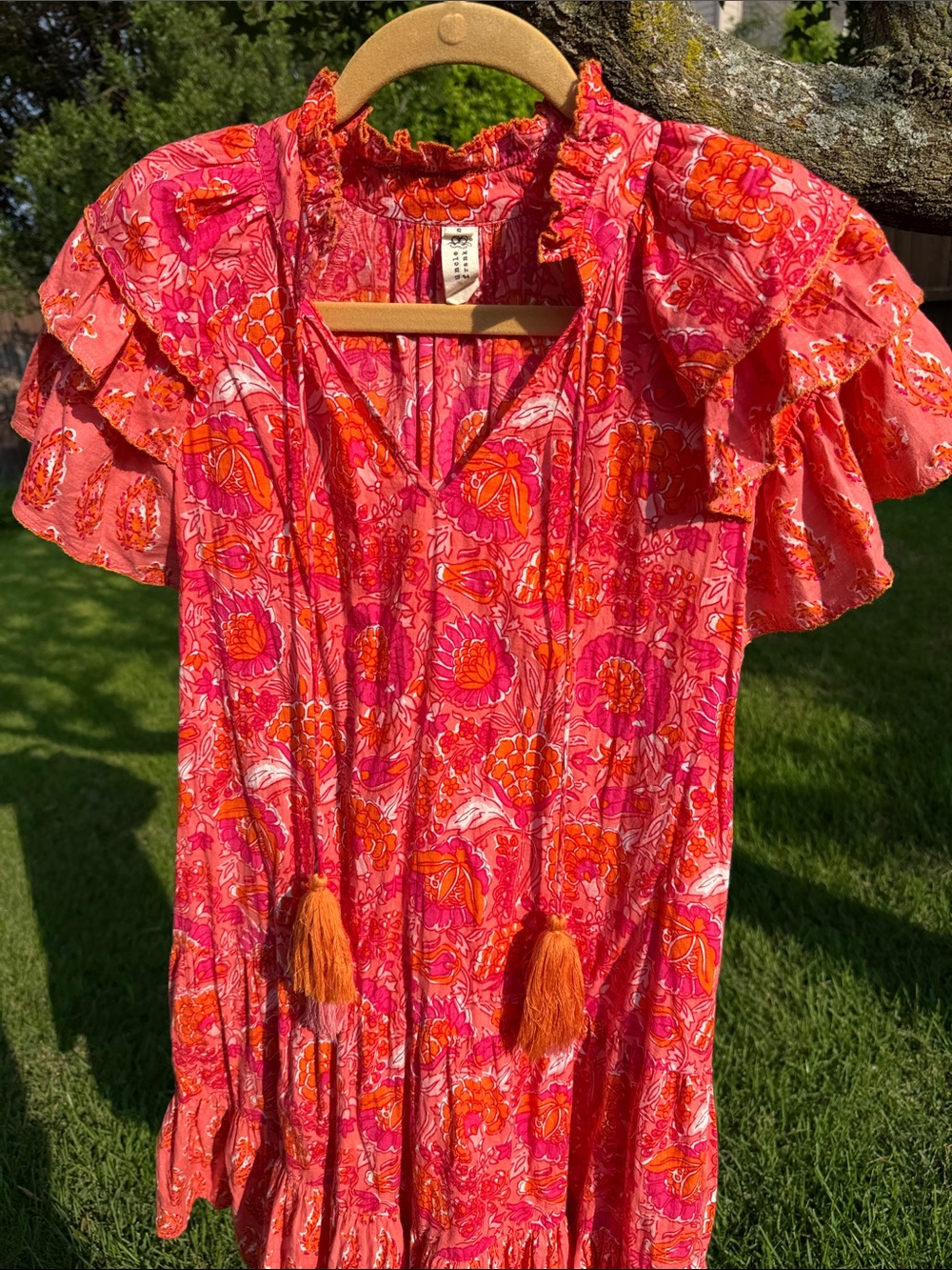 Uncle Frank Cotton Cottagecore Block Print Mini Ruffle Hem Boho Size Small - Picture 3 of 10